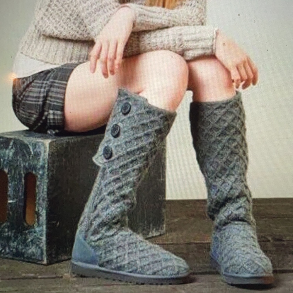 UGG Australia Charcoal Lattice Cardy Knit Boots Size 9